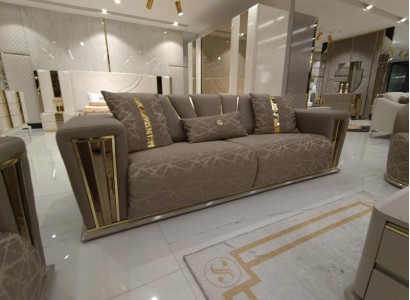 Sofa 3 Sitzer Textil Holz Modern Sofa Polster Couch Sofas Design Luxus Neu Sofa